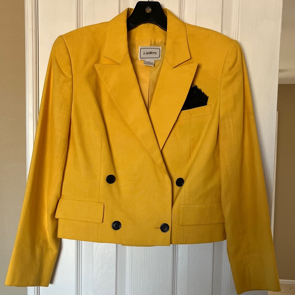Vintage J. Gallery Women's Yellow Double-Breasted Blazer Sz 11/12